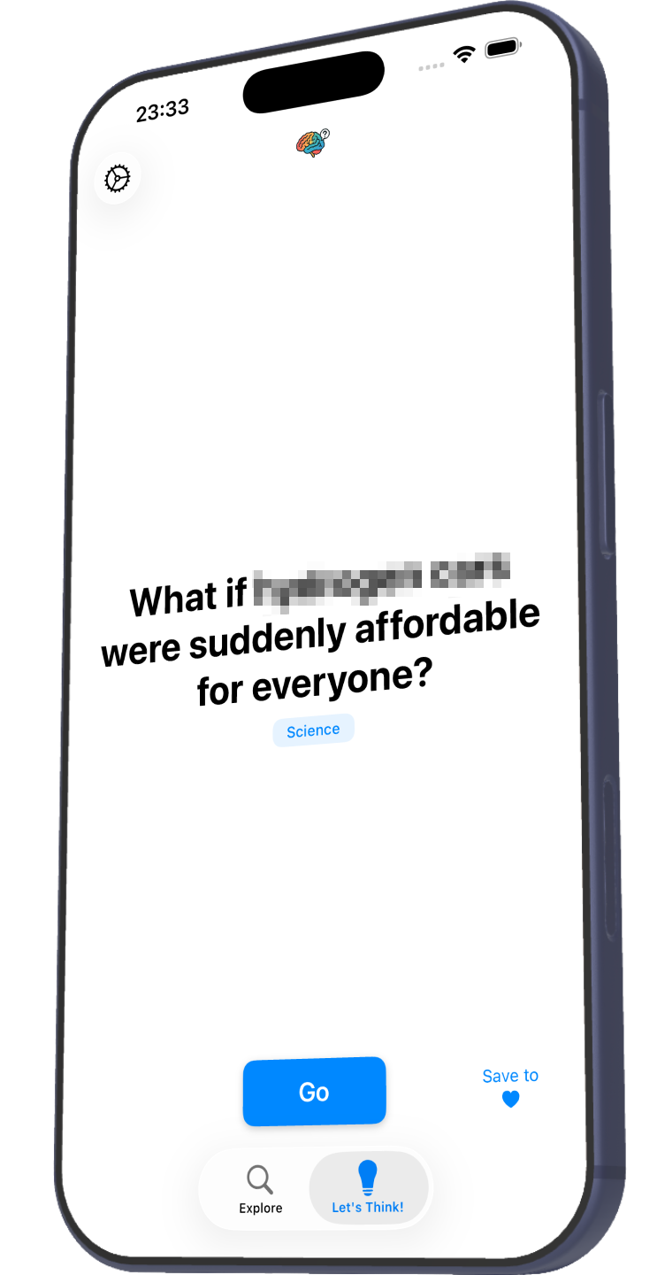 Whatifr app on iPhone: what-if question card, screen 5 of 5